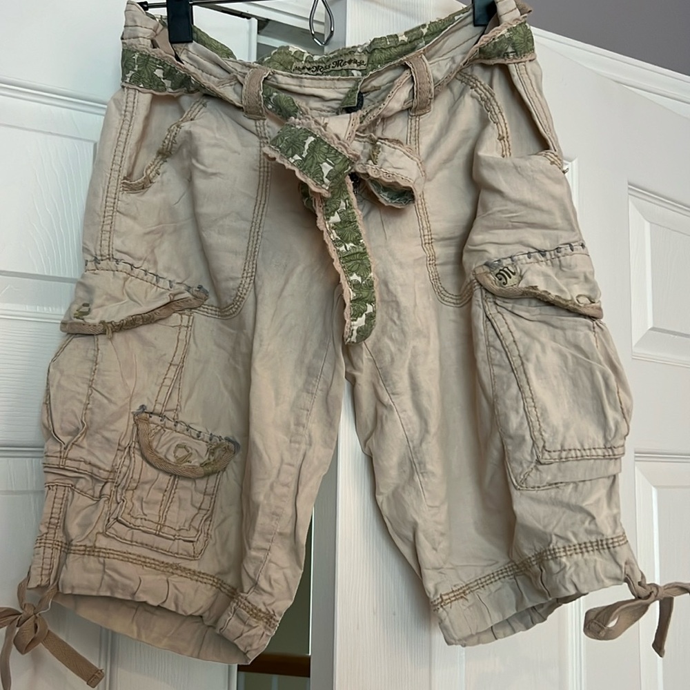 Miss Me Beige and Green Cargo Shorts